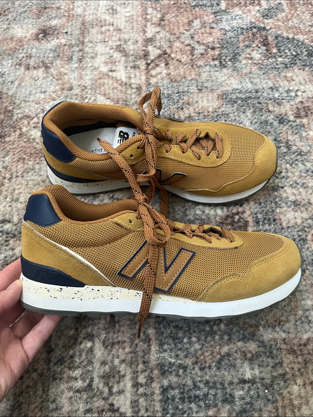 New Balance 515 Men's Mustard and Navy Retro Runner Sneakers